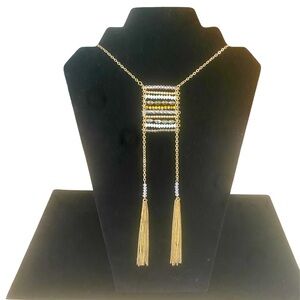 NWOT Razzle Tassel Gold, White & Clear Beaded Necklace